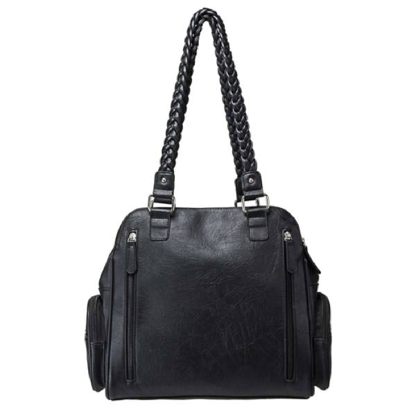 BRAIDED SHOULDER BAG - BLACK W/BURGUNDY